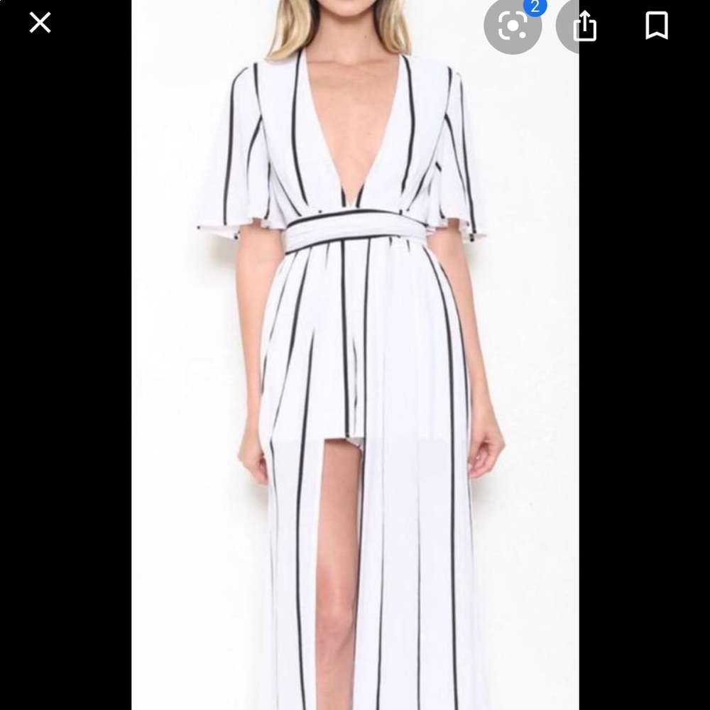 White and black striped romper dress